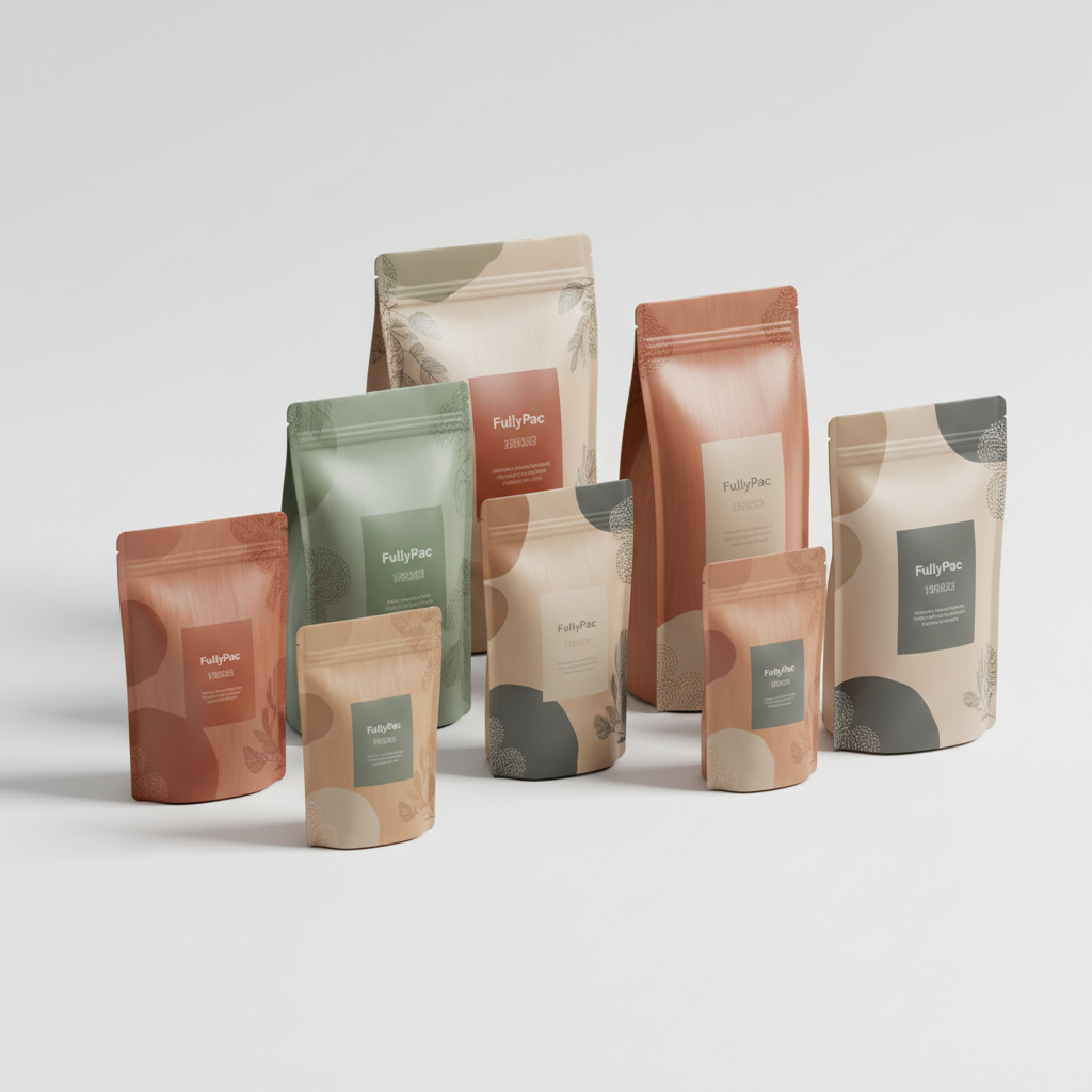 Custom printed stand up zipper bags in matte aluminium composite film