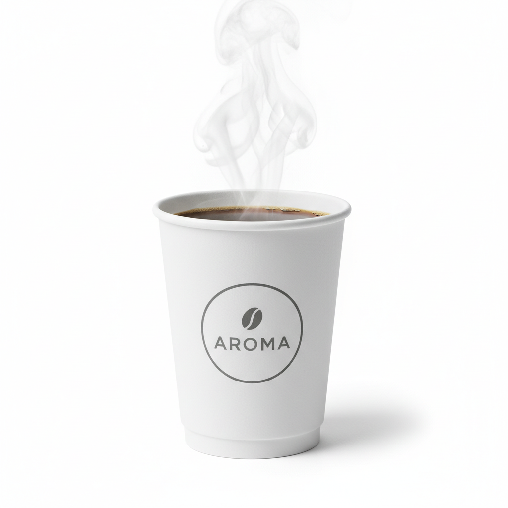 9oz custom printed premium paper cup 300gsm with minimal logo on white background