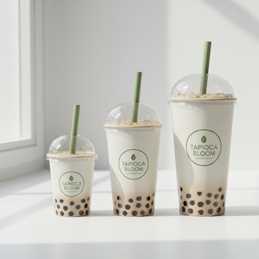 Custom print double-coated paper milk tea cups and lids in 14oz, 16oz and 22oz sizes