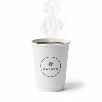 9oz custom printed premium paper cup 300gsm with minimal logo on white background