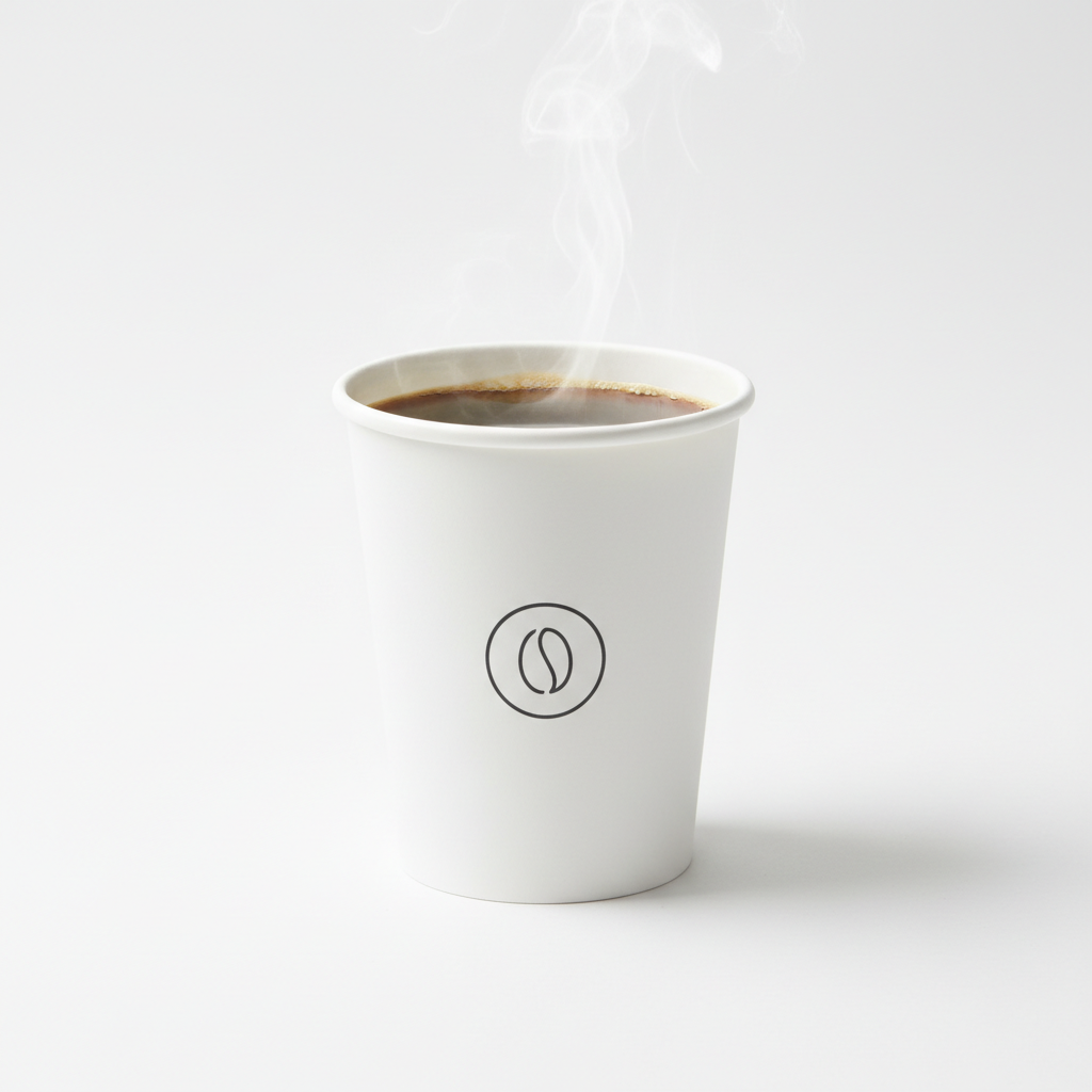 9oz custom printed white paper cup with minimal logo